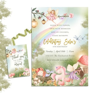 Fairy,Unicorn, Mermaid Birthday invitation, Whimsical, Enchanted Pixie Party, Magical Invitation