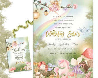 Fairy,Unicorn, Mermaid Birthday invitation, Whimsical, Enchanted Pixie Party, Magical Invitation