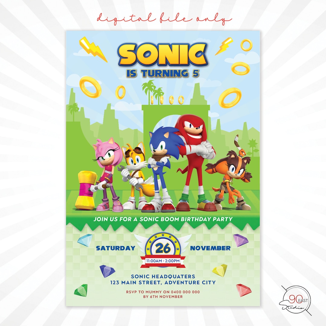 Sonic the Hedgehog Birthday Invitation Sonic Birthday Invitation Kids