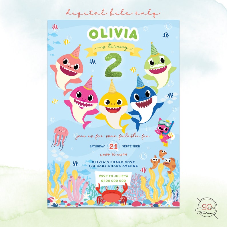 Baby Shark Birthday Party Invitation Baby Shark party Birthday Invitation for Boys and Girls Baby Shark Invitation Shark