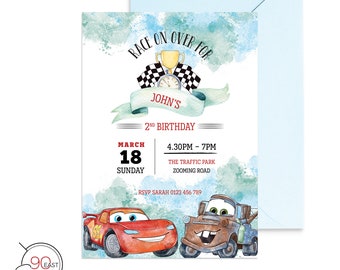 Cars Birthday Invitation, Cars 2 McQueen Mater Invitation, Race Car Invitation, Transport, Vehicle Invite