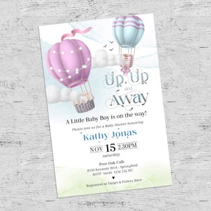 Baby shower Invitation | Hot Air Balloon Invite | Up in the air | Pastel Invitation | Welcome sign | Boy Baby Shower | Girl Baby Shower