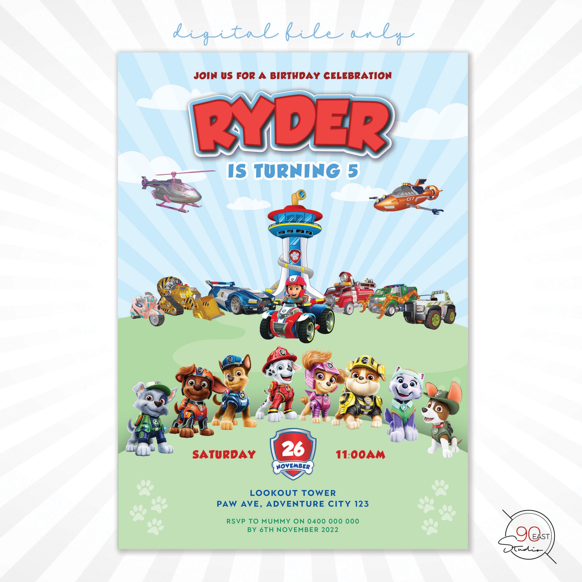 Paw Patrol Birthday Invite Paw Patrol Invitation Paw Birthday Party Paw ...