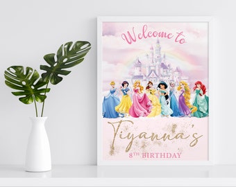 Princess Birthday Welcome Sign | Princess Birthday | Princess Party | Disney Princess | Royal Celebration | Gold Pink Party Welcome Poster