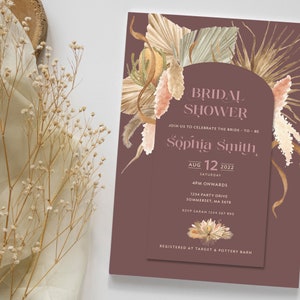 Invito pampas, Boho Bridal Shower Invite, Boho, Modello modificabile per doccia nuziale Boho, Fiori secchi