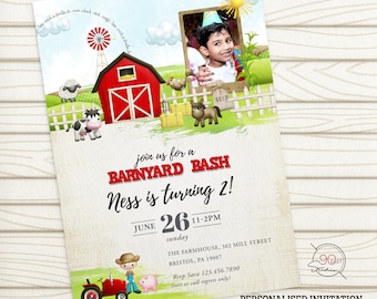 Farm Birthday Invitation, Barnyard Birthday invitation, Kids Birthday, On the Farm invitation animal invitation,