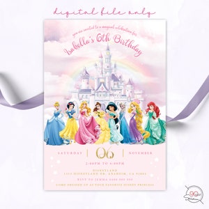 Princess Birthday Invitations | Princess Invitation | Princess Party | Disney Princess | Royal Celebration | Gold & Pink Invitation