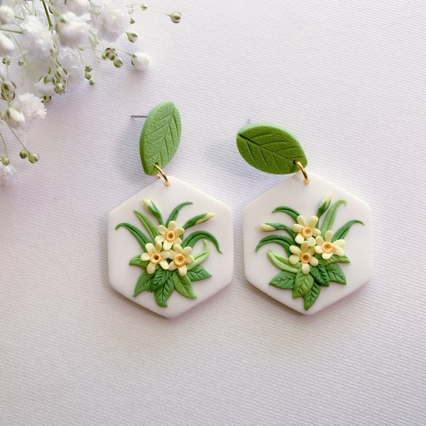 Jonquilla polymer clay floral earrings