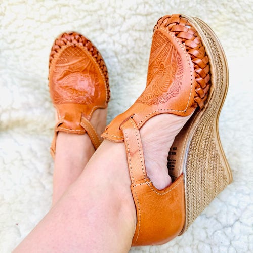 Tan Leather Rose Wedges | BoHo Imports 5