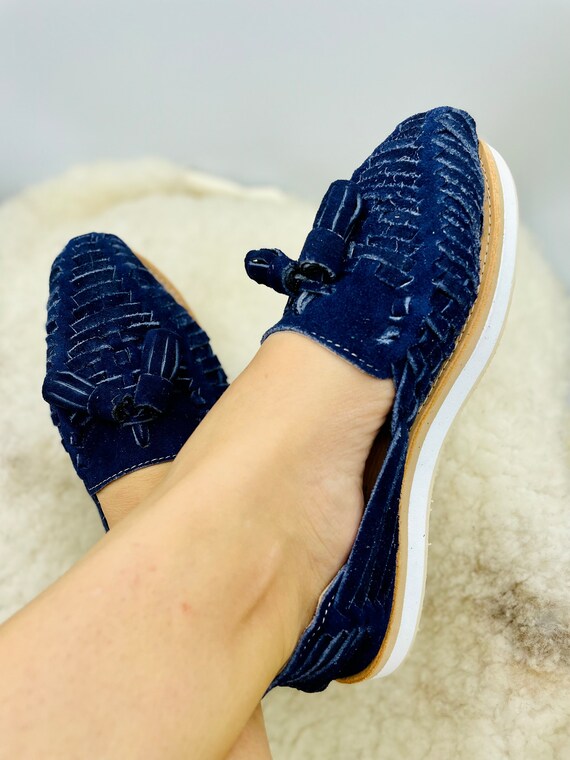Blue suede huaraches hotsell