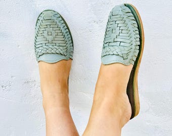 Leren sandalen | Groene munt huaraches | Instapsandalen | Comfortabele sandalen | Bohomode | Handgemaakte duurzame mode