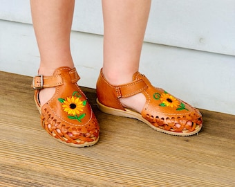Kids Shoes | Kids Sunflower Leather Sandals | Kids Huaraches | Boho Fashion Shoes | Handmade Sustainable Fashion