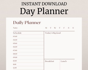 Agenda quotidien imprimable, liste de tâches quotidiennes pour le travail/la vie personnelle, agenda de productivité, agenda quotidien, programme quotidien, agenda 24 heures