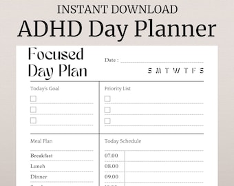 Planificateur numérique ADHD (fabriqué par un ADHDer) pour impression ou utilisation numérique. Planificateur quotidien du TDAH. Planificateur organisé. Meilleur planificateur de TDAH. imprimable