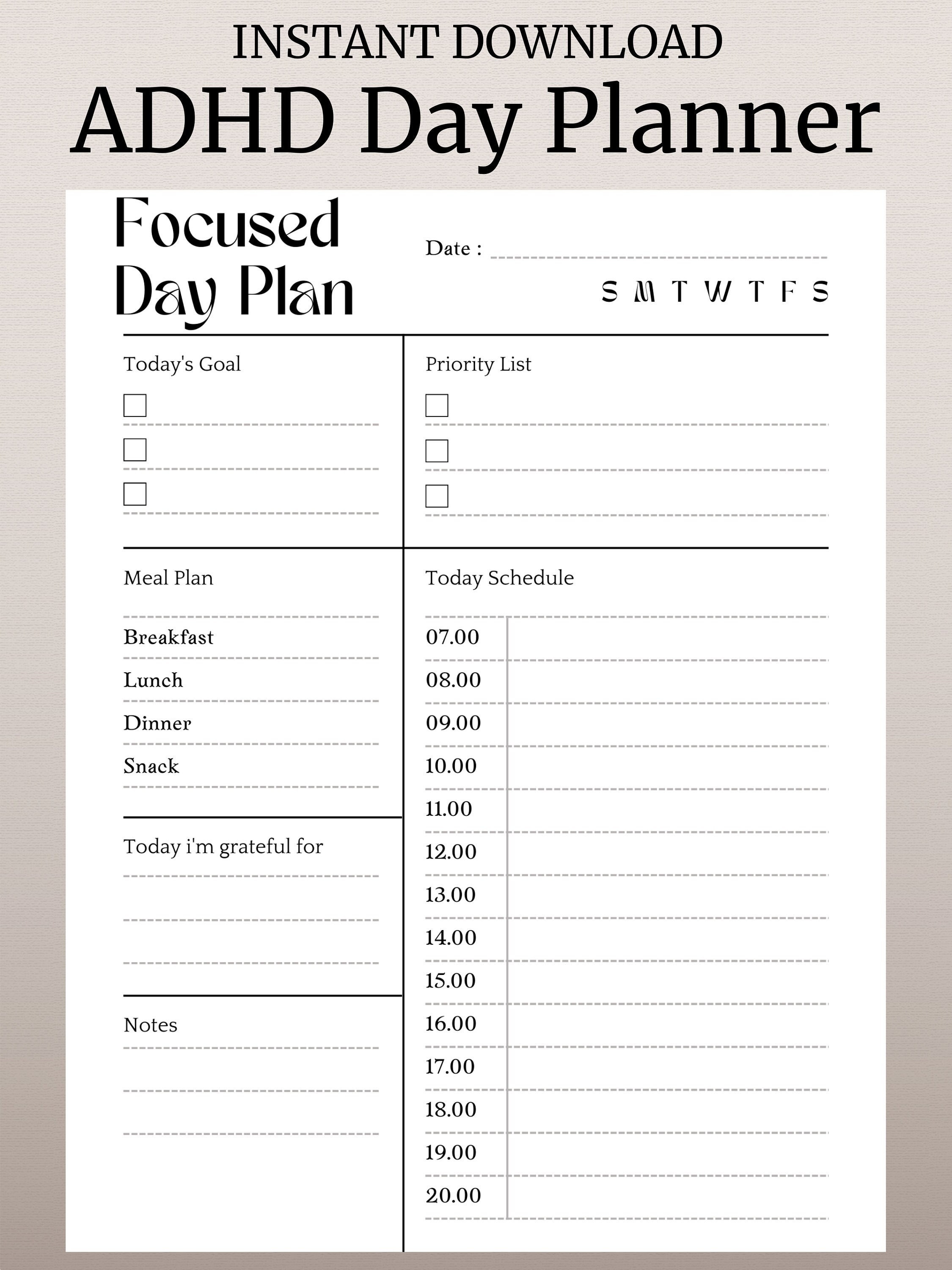 ADHD Digital Planner (made by an ADHDer) for printing, or digital use. ADHD daily planner. Organized planner. Best ADHD Planner. printable