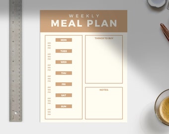 Printable and Digital Meal Planner, Weekly Menu Planner with Grocery List & Notes, Instant Download Meal Planner