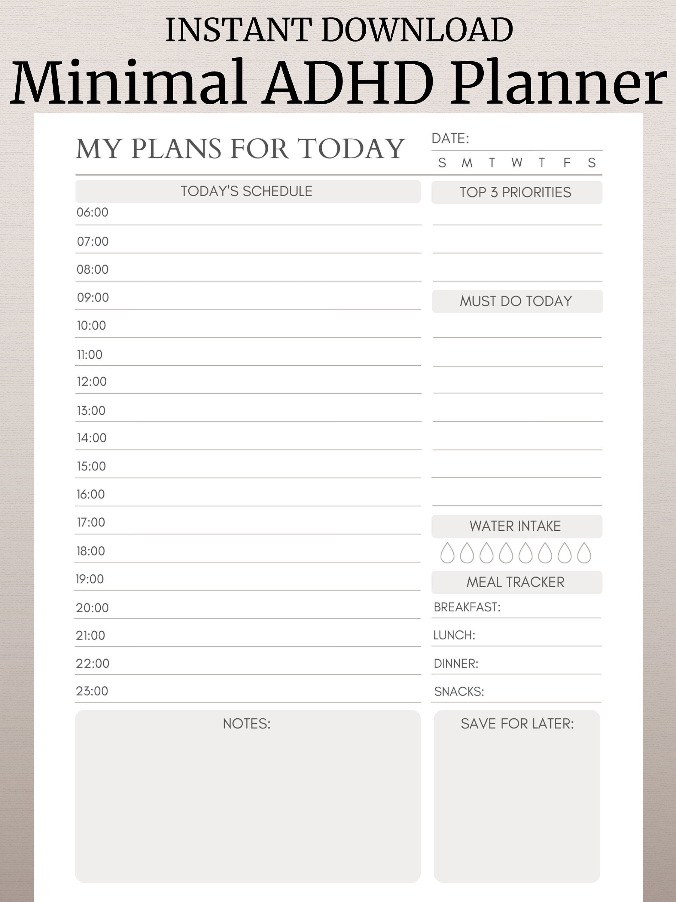 Minimal ADHD Digital Planner for Printing or Digital Use ADHD Daily Minimal ADHD Digital Planner for Printing or Digital Use ADHD Daily