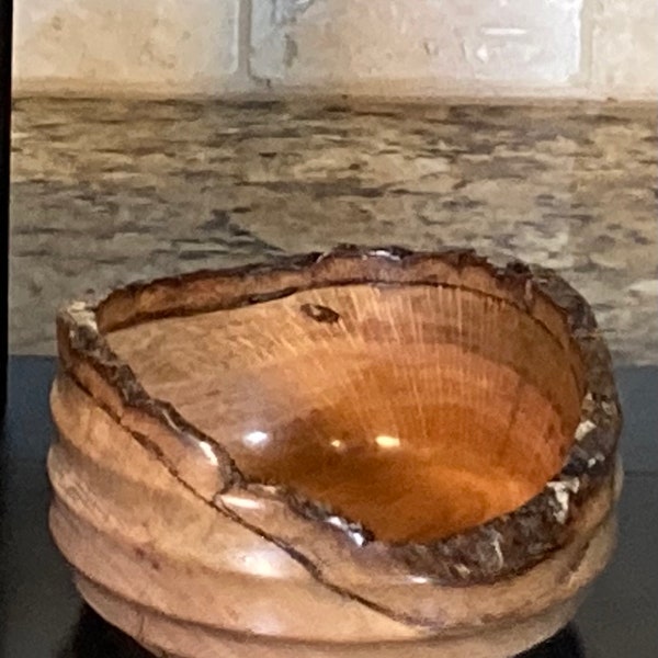 Rustic live edge bowl turned from upcycled Texas reclaimed wood.  4 inches diameter, 2 inches ht.  Great for candy, snacks, keys, stuff.