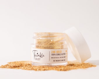 24k Gold | 100% Edible Glitter for Food & Drink | Cakes, Cookies, Beverages, Cocktails, Champagne.