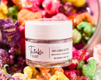 Sterling Silver | 100% Edible Glitter for Food & Drink | Cakes, Cookies, Beverages, Cocktails, Champagne.