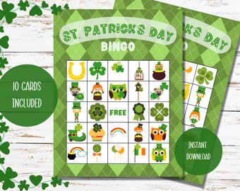 St Patrick's Day Bingo Game 10 Cards | Printable Bingo Cards | Kid Classroom Activity Game | Paddy's Day Party Game