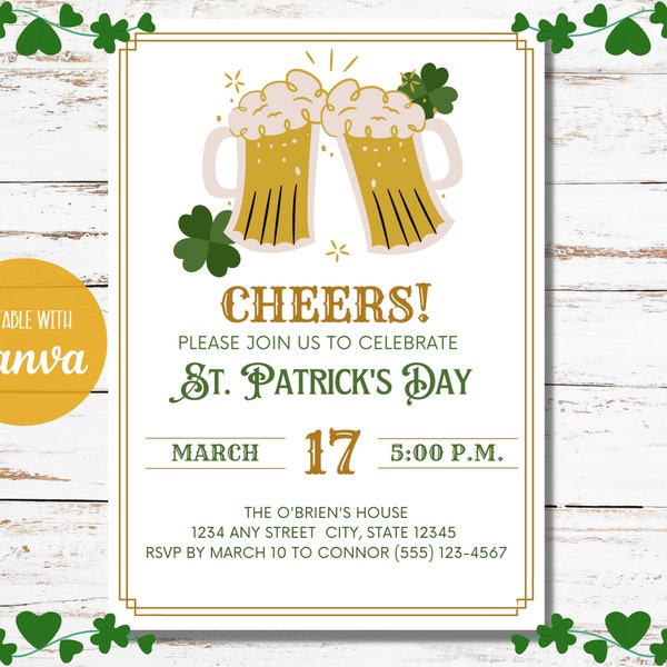 Editable St. Patrick's Day Party Invitation Template | Canva Template | Printable Invitation Template | Instant Download