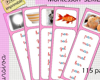 Spanish Montessori Pink Series Reading Lists, CVC CVV VCV Words (Digital Download)