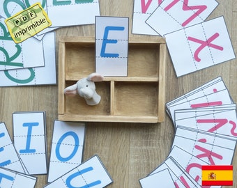 Uppercase Montessori Movable Alphabet in Spanish, Uppercase Alphabet Letter Cards in Spanish, large and small Alphabet sizes, Script.