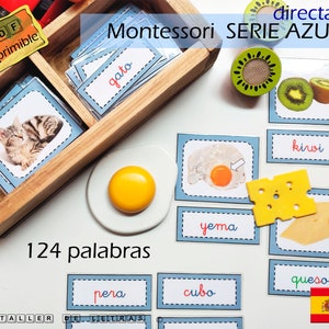 Tarjetas Serie Azul I Montessori en español, Palabras directas CVCV, Aprender a leer en español, 124 Palabras bisilabas directas