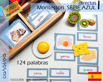 Tarjetas Serie Azul I Montessori en español, Palabras directas CVCV, Aprender a leer en español, 124 Palabras bisílabas directas