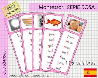 Listas de Lectura Serie Rosa Montessori en español, CVC, CVV, VCV palabras, Aprender a leer español.