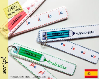 Jeu de syllabes espagnoles, jeu de syllabes d'enseignement, matériel espagnol pour apprendre à lire, lettres de script.