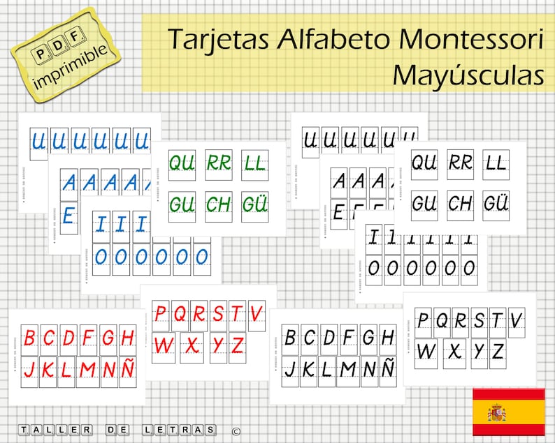 Spanish Montessori Movable Alphabet, Uppercase Letter Cards (digital ...
