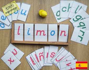 Tarjetas alfabeto movil Montessori español. Tarjetas abecedario movil para imprimir en varios tamaños, Print.