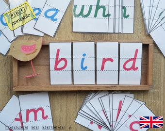 Montessori Movable Alphabet in English, Alphabet Letter Cards in English, Lowercase Alphabet, large and small Alphabet sizes, Script.