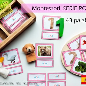 Tarjetas Serie Rosa Montessori en español, Palabras CVC - CVV - VCC, Aprender a leer en español.