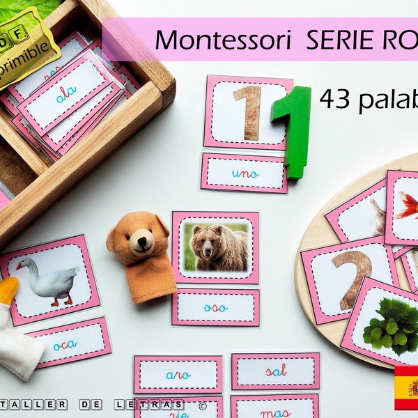Tarjetas Serie Rosa Montessori en español, Palabras CVC - CVV - VCC, Aprender a leer en español.