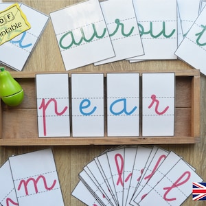 Tarjetas alfabeto movil Montessori ingles, Tarjetas abecedario movil para imprimir en varios tamaños, Cursiva, Tarjetas alfabeto minusculas.