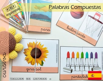 Spanish Compound Words Cards, Spanish Grammar of Compound Words, Cursive