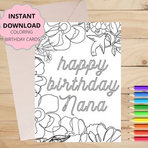 PRINTABLE Happy Birthday Nana Coloring Card From Grandchild - Etsy