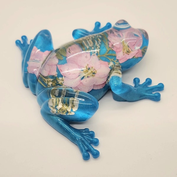 Resin Frog with Real Flowers