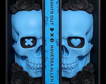 Lights Out Inspired Skull Book Nooks / Bookends (Set of 2) Blue Skull