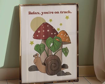 Retro Snail Mushroom Print – Positive Affirmation Forest Art (Digital Download)