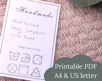 Printable Care Tag for Handmade Items, 6 Designs (PDF)