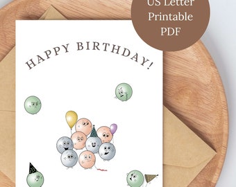 Particle physics printable birthday card, electrons, neutrons and protons, quantum physics, A4 & US Letter, 4 card sizes