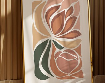 Boho Abstract Flowers Print, Terracotta Floral Illustration (Digital Download)