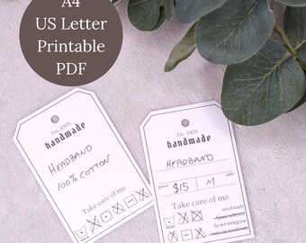 Printable Handmade Product Hang Tags, Washing Instructions (PDF)