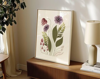 Scandinavian Floral Art Print, Abstract Flowers Illustration (Digital Download)