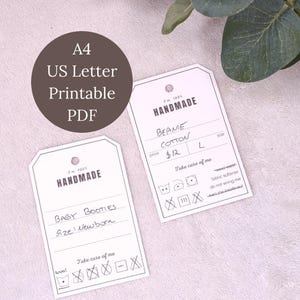 Printable tag washing instructions, handmade products, knit, crochet, sew, handmade market prep, laundry care hang tag