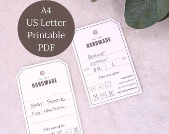 Printable Handmade Product Tag Washing Instructions (PDF Pattern)
